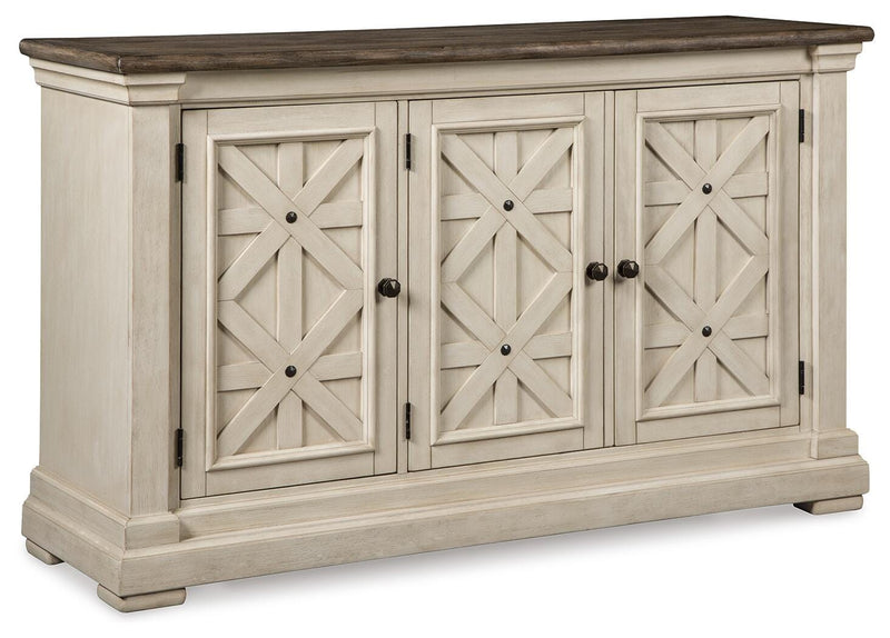 Bolanburg Two-tone Dining Table, 4 Chairs, Bench, Server and Display Cabinet - D647D24