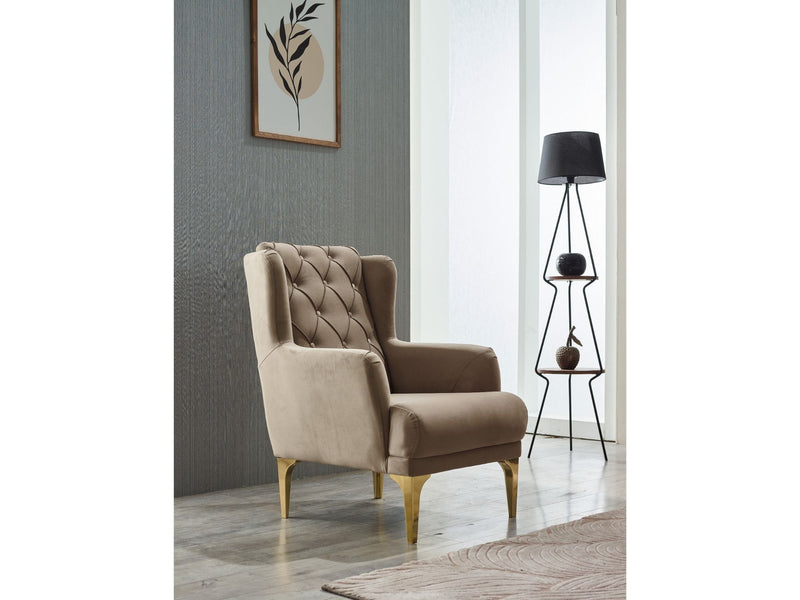 Bolivya Chair Beige With Gold Legs in Beige - 101-BOL-BBF05-B