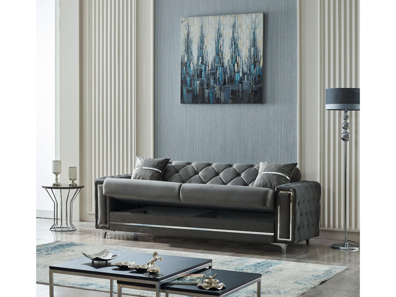 Bolivya Convertible Sofa Grey With Silver Legs in Grey - 101-BOL-AN152-3