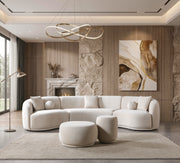 Bonita Ivory Velvet 3-Piece Curved 138" Sectional - BONITAIVORYVL-SEC3