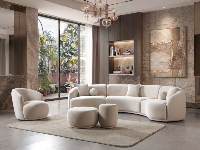 Bonita Ivory Velvet 3-Piece Curved 138" Sectional - BONITAIVORYVL-SEC3