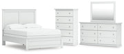 Bostwick Shoals Full Panel Bed, Dresser, Mirror and Chest in White - PKG021567