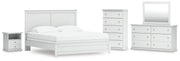 Bostwick Shoals King Panel Bed, Dresser, Mirror, Chest and Nightstand in White - PKG021584