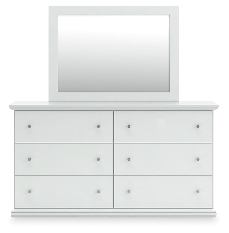 Bostwick Shoals King Panel Bed with Mirrored Dresser and Nightstand in White from Ashley - DMV Furniture