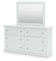 Bostwick Shoals King Panel Bed with Mirrored Dresser and Nightstand in White from Ashley - DMV Furniture