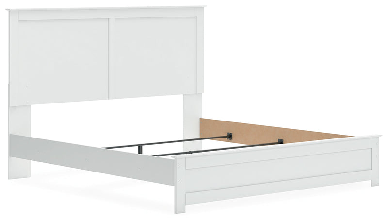 Bostwick Shoals King Panel Bed with Mirrored Dresser and Nightstand in White from Ashley - DMV Furniture