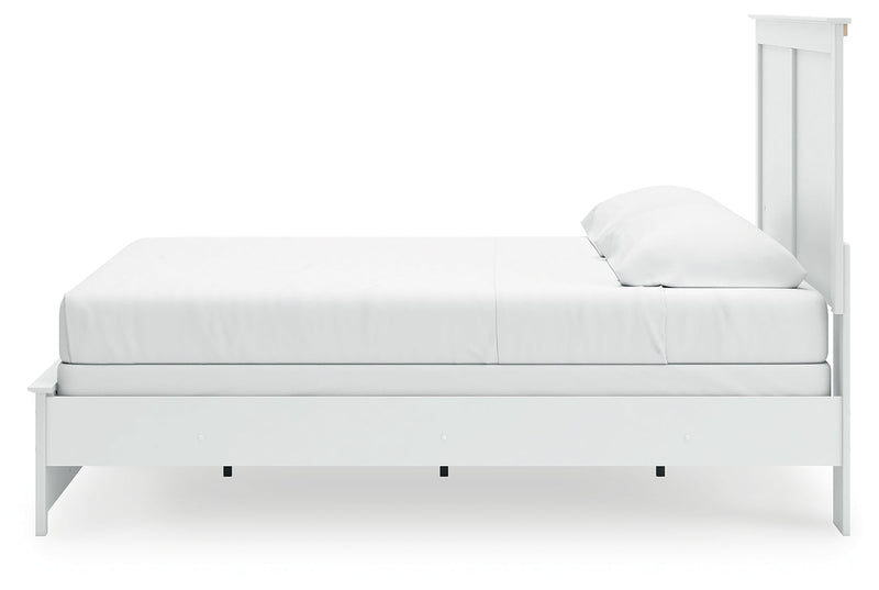 Bostwick Shoals King Panel Bed with Mirrored Dresser and Nightstand in White from Ashley - DMV Furniture