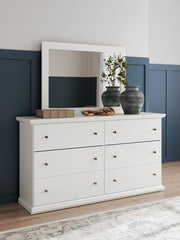 Bostwick Shoals King Panel Bed with Mirrored Dresser and Nightstand in White from Ashley - DMV Furniture
