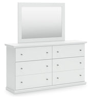 Bostwick Shoals King Panel Bed with Mirrored Dresser and Nightstand in White from Ashley - DMV Furniture