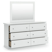 Bostwick Shoals King Panel Bed with Mirrored Dresser and Nightstand in White from Ashley - DMV Furniture