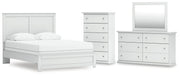 Bostwick Shoals Queen Panel Bed, Dresser, Mirror and Chest in White - PKG021575