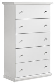 Bostwick Shoals Queen Panel Bed, Dresser, Mirror and Chest in White - PKG021575