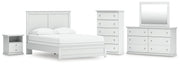 Bostwick Shoals Queen Panel Bed, Dresser, Mirror, Chest and Nightstand in White - PKG021576