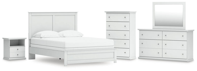 Bostwick Shoals Queen Panel Bed, Dresser, Mirror, Chest and Nightstand in White - PKG021576