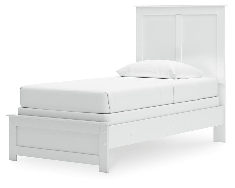 Bostwick Shoals Twin Panel Bed, Dresser, Mirror and Chest in White - PKG021559
