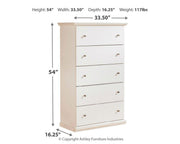 Bostwick Shoals Twin Panel Bed, Dresser, Mirror, Chest and 2 Nightstands in White - PKG021557
