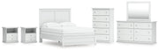 Bostwick Shoals White Full Panel Bed, Dresser, Mirror, Chest, and 2 Nightstands - B139B62