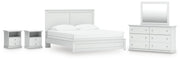 Bostwick Shoals White King Panel Bed, Dresser, Mirror and 2 Nightstands - B139B52