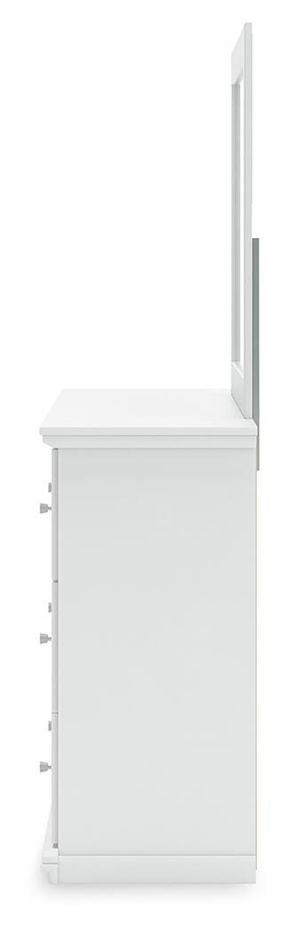 Bostwick Shoals White King Panel Bed, Dresser, Mirror and 2 Nightstands - B139B52