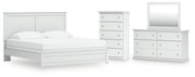 Bostwick Shoals White King Panel Bed, Dresser, Mirror and Chest - B139B54