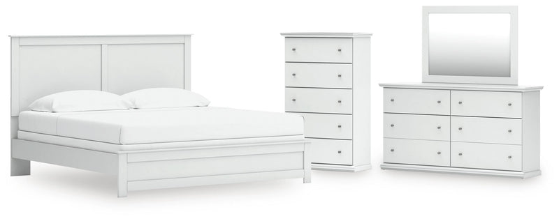 Bostwick Shoals White King Panel Bed, Dresser, Mirror and Chest - B139B54