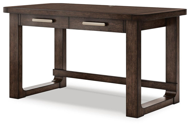 Breckington Home Office Desk with Chair and Storage in Dark Brown - PKG022067
