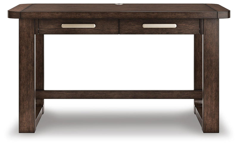 Breckington Home Office Desk with Chair and Storage in Dark Brown - PKG022067