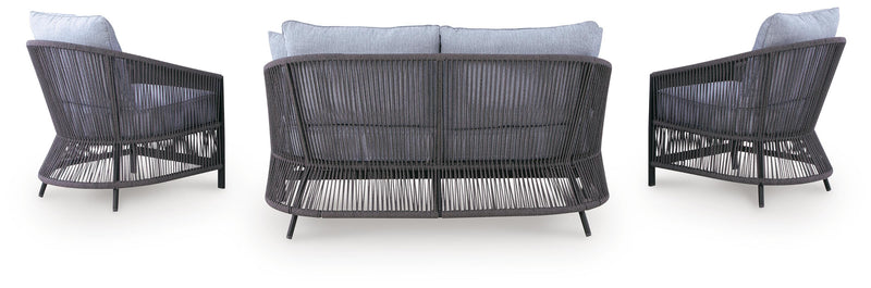 Bridges Beach Gray Outdoor Love/Chairs/Table Set (Set of 4) - PCP391-080