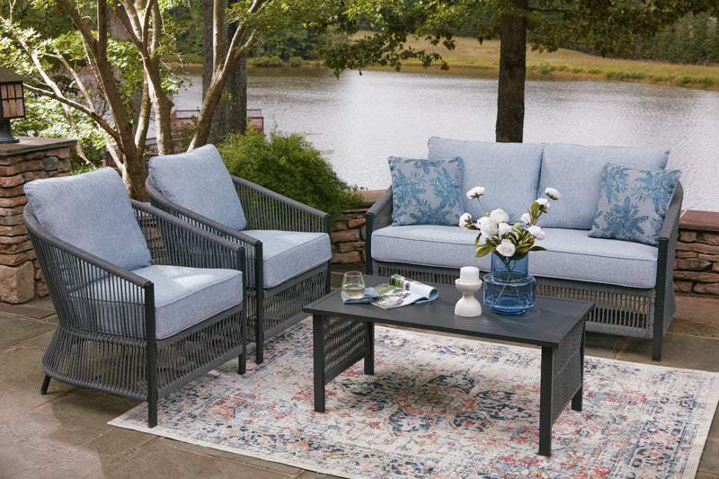 Bridges Beach Gray Outdoor Love/Chairs/Table Set (Set of 4) - PCP391-080