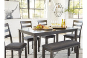Bridson Gray Dining Table and Chairs with Bench (Set of 6) - DMV FurnitureDining Room Set