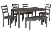 Bridson Gray Dining Table and Chairs with Bench (Set of 6) - DMV FurnitureDining Room Set