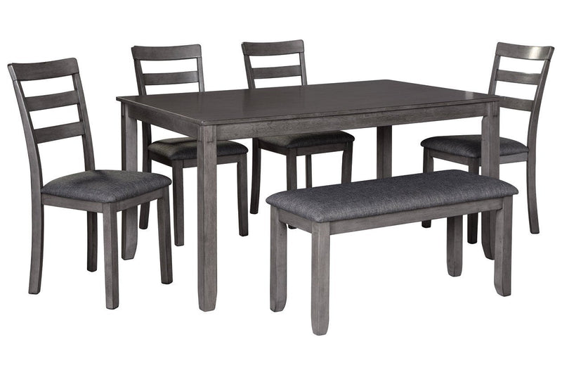 Bridson Gray Dining Table and Chairs with Bench (Set of 6) - DMV FurnitureDining Room Set