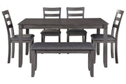 Bridson Gray Dining Table and Chairs with Bench (Set of 6) - DMV FurnitureDining Room Set