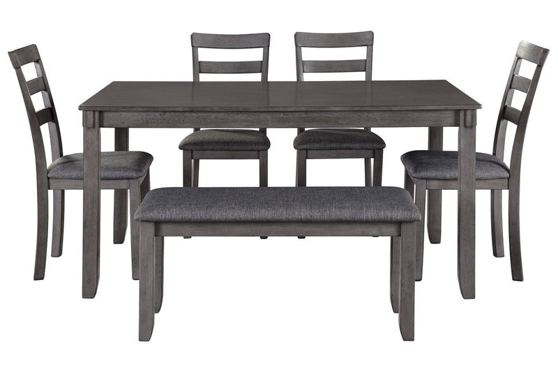 Bridson Gray Dining Table and Chairs with Bench (Set of 6) - DMV FurnitureDining Room Set