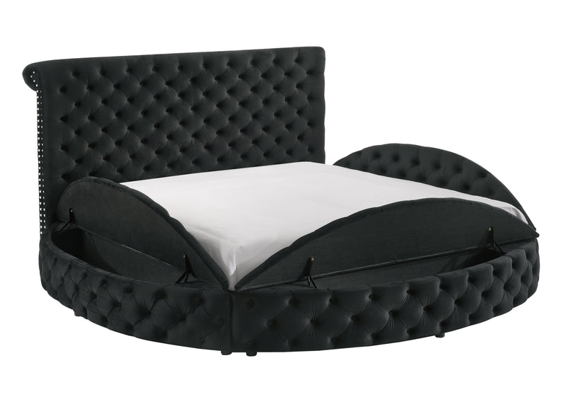 Brigitte Black Queen Upholstered Storage Panel Bed - DMV FurnitureQueen Bed