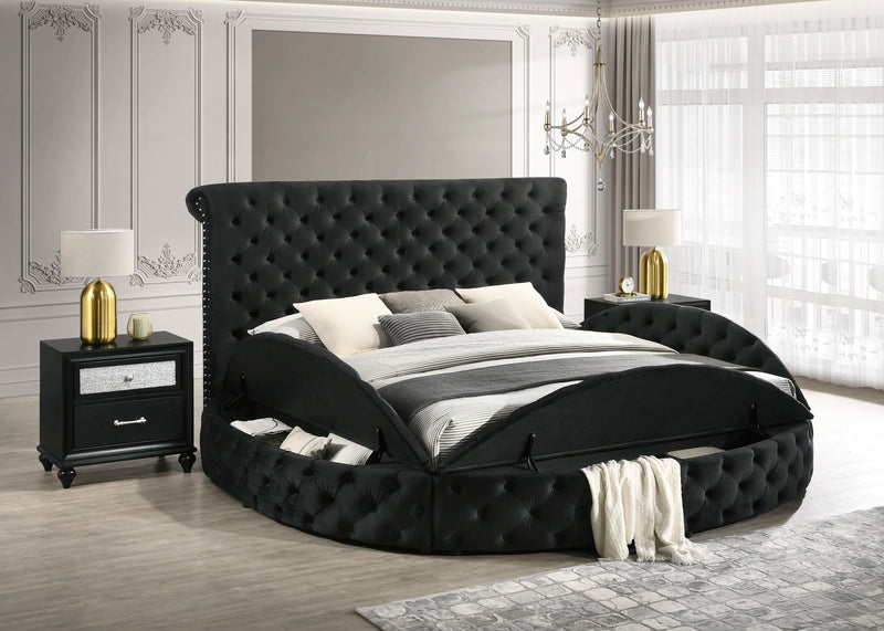 Brigitte Black Queen Upholstered Storage Panel Bed - DMV FurnitureQueen Bed
