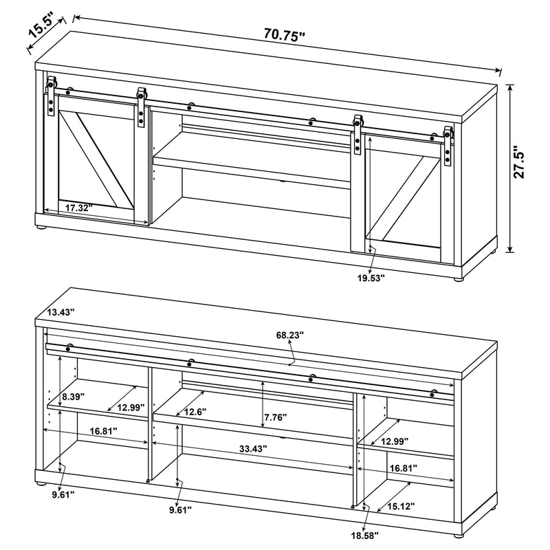 Brockton 2-door Engineered Wood 71-inch TV Stand Grey Driftwood - 723263