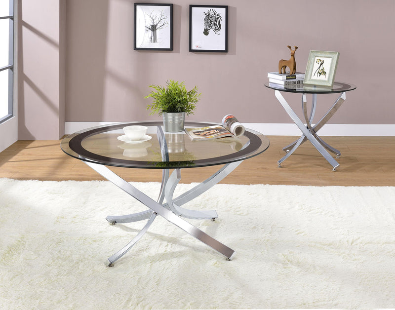 Brooke 2-piece Round Coffee and End Table Set Chrome - 702588-S2