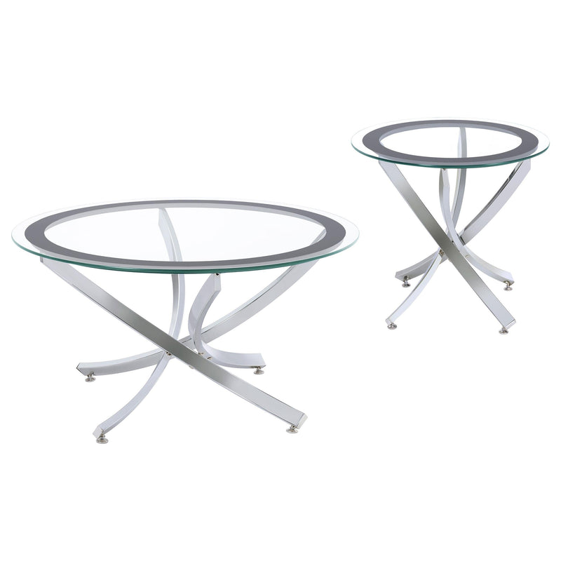 Brooke 2-piece Round Coffee and End Table Set Chrome - 702588-S2