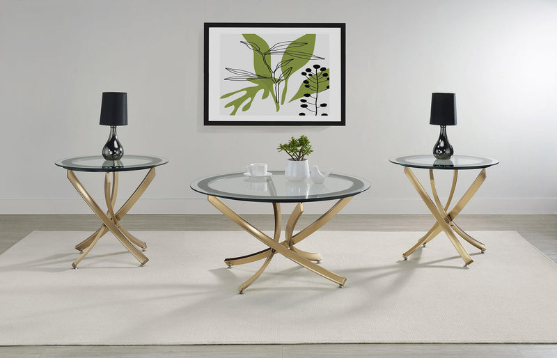 Brooke Round Glass Top Side End Table Metal Base Brass - 707887