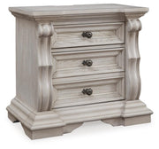 Bruchandi California King Upholstered Panel Bed with Dresser and Nightstand in Antique White - PKG023753