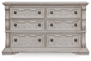 Bruchandi California King Upholstered Panel Bed with Dresser in Antique White - PKG023750
