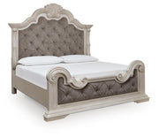 Bruchandi California King Upholstered Panel Bed with Dresser in Antique White - PKG023750