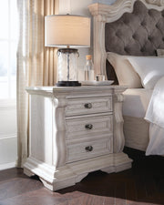 Bruchandi California King Upholstered Panel Bed with Mirrored Dresser and Nightstand in Antique White - PKG023752