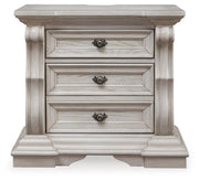 Bruchandi California King Upholstered Panel Bed with Mirrored Dresser and Nightstand in Antique White - PKG023752