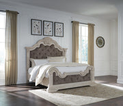 Bruchandi King Upholstered Panel Bed with Dresser in Antique White - PKG023745