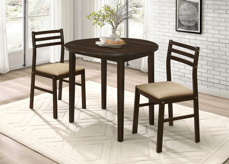 Bucknell 3-piece Round Drop Leaf Dining Table Set Cappuccino - 130005