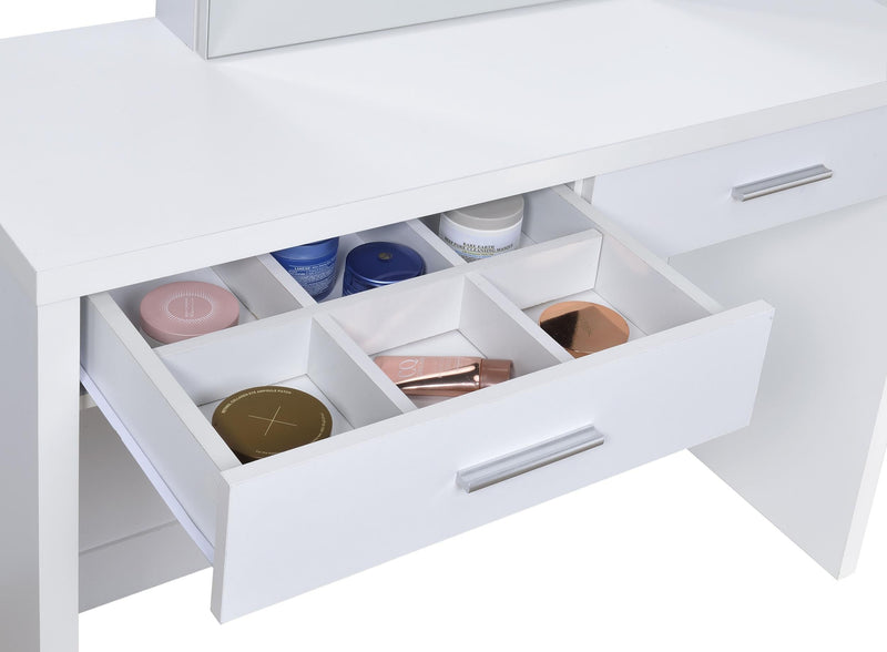 Bunbury Makeup Vanity Table Set Storage Mirror and Stool White - 930280