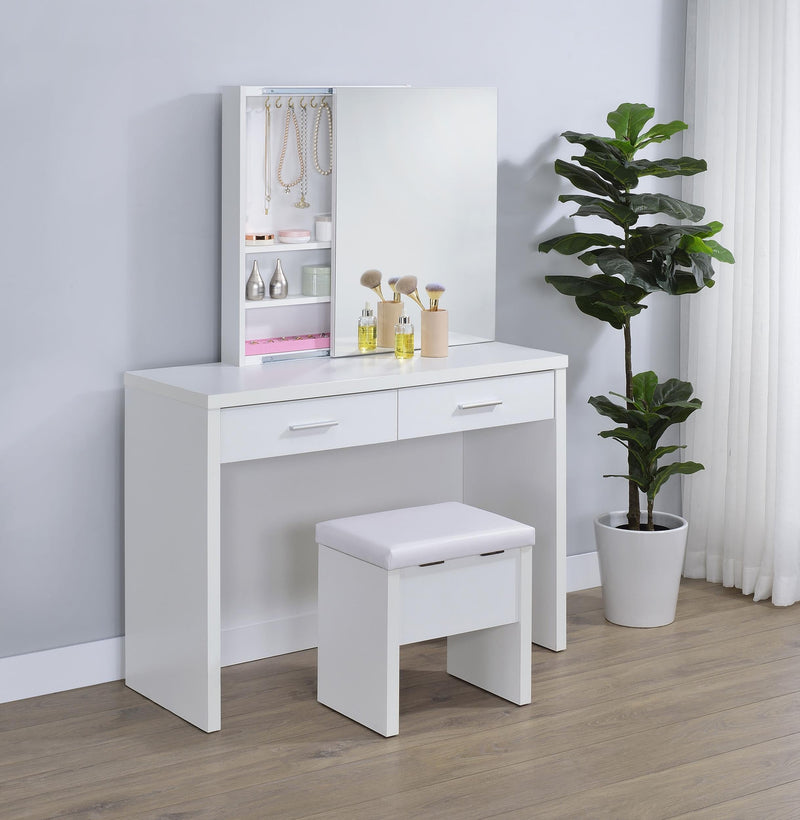 Bunbury Makeup Vanity Table Set Storage Mirror and Stool White - 930280
