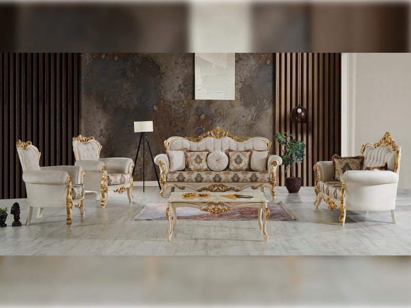 Buse 3-pieces (Sofa & Loveseat & Chair) Livingroom Set Cream in Cream - 101-BUS-D0602-321